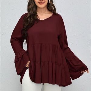 Red ruffle blouse